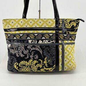 Vera Bradley Womens Handbag Quilted Baroque Black Yellow Tote Laptop Bag 14 x 11